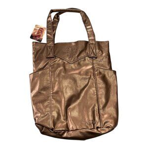 Vintage Nicole Richie Bronze Faux Leather Tote Bag Embossed  Logo NWT